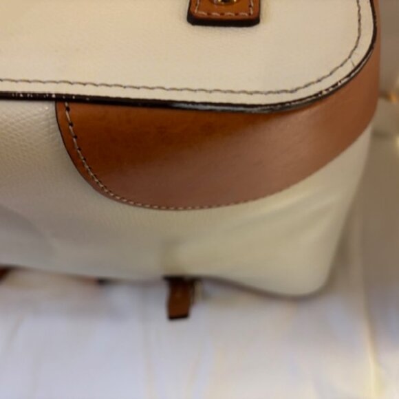 Dooney Bourke Claremont Dover Large Leather Tote Ivory Camel Trim - Picture 6 of 9